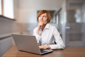 Young smart business woman worker with laptop