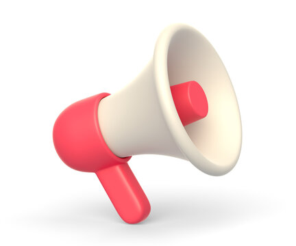 Realistic 3d icon of red megaphone loudspeaker