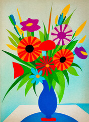 The Spring's Reviving and Refreshing Gift - A painting of flowers in a blue vase