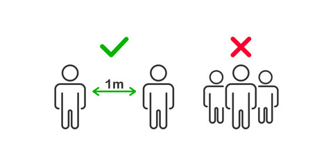 Keep safe distance 1m and do not stand close to each other icon. Social distance vector desing.