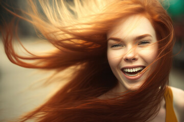 Fototapeta premium Happy Young redhead woman with great smile Generative AI illustration