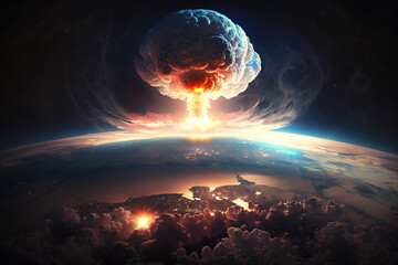 Fototapeta na wymiar Nuclear explossion on Earth. Generative AI illustration