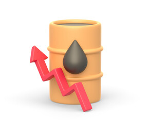 Realistic 3d icon of yellow barrel, oil drop and arrow