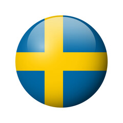 Sweden flag - glossy circle badge. Vector icon.