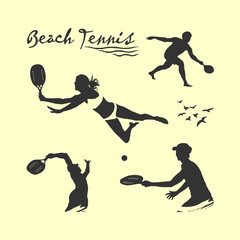 Beach tennis players illustrations set.