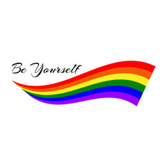 Be yourself. The symbol of the LGBT community. Rainbow flag wave. Vector illustration on transparent background