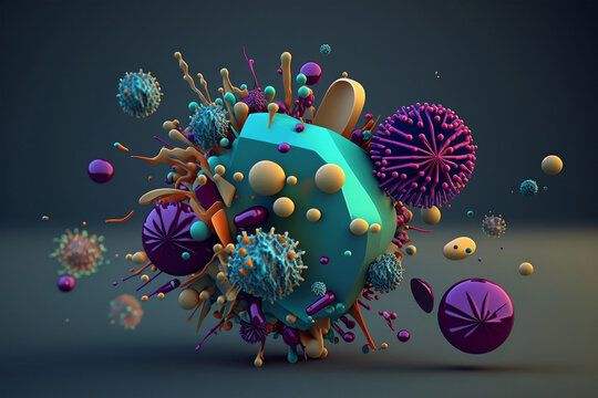Microscopic World: Colorful View of Viruses, Bacteria, and Cancer Cells, Generative AI