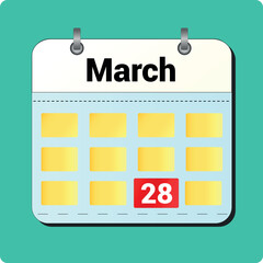 calendar vector drawing, date March 28 on the page