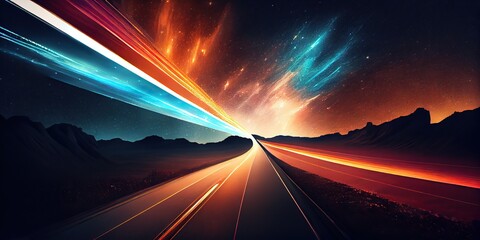Speeding in the highway at night, vanishing point, generative AI