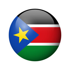 South Sudan flag - glossy circle badge. Vector icon.