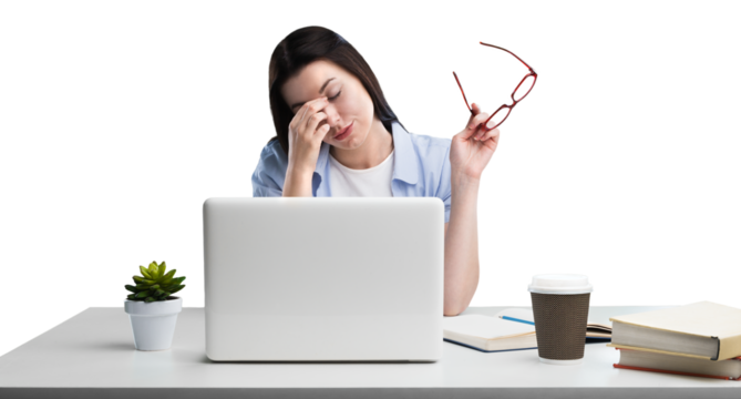 Young female student working in an office