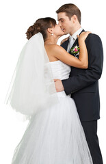 Portrait of a Wedding Couple Kissing