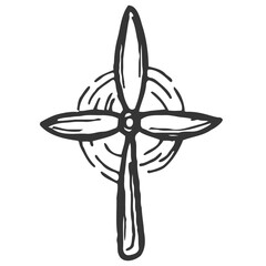 Wind turbine icon in doodle sketch lines. Power generation energy renewable