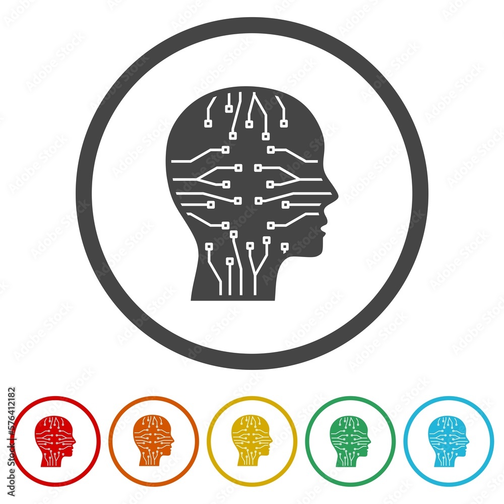 Poster artificial intelligence icons in color circle buttons