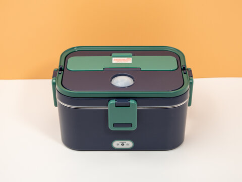 Heated Lunch Box For Carrying And Storing Food. Lunch Box Close Up.