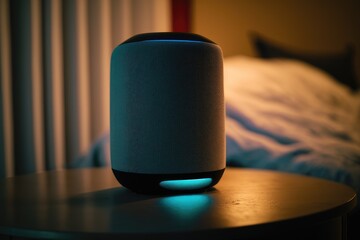 Modern high technology AI bluetooth speaker with a relaxed environment. Generative AI