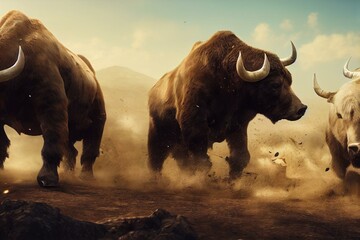 Battle of bull and bear. Generative AI - obrazy, fototapety, plakaty