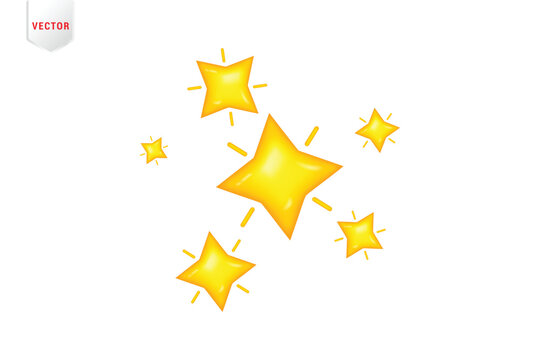 Set of yellow stars different shapes. Five stars glossy colors. Realistic 3d design cartoon style. vector illustration EPS 10