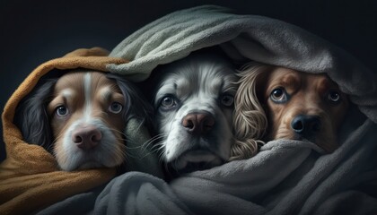 Dogs under blanket, generative ai