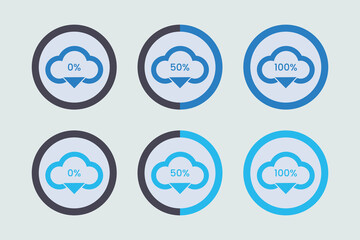 Circle percentage diagrams  0, 50 and 100 percent. Vector illustration.