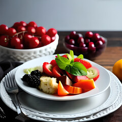 Healthy breakfast fruit salad with Cherries