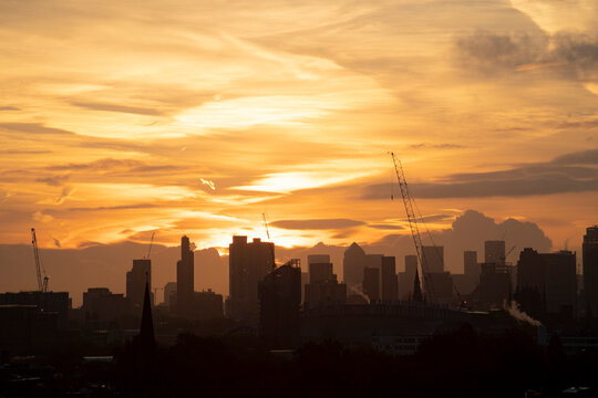 sunrise over city