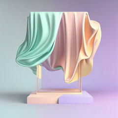 beautiful natural platform podium for product diplay with silk cloth on solid background new quality creative advertisement stock image illustration design, Generative AI