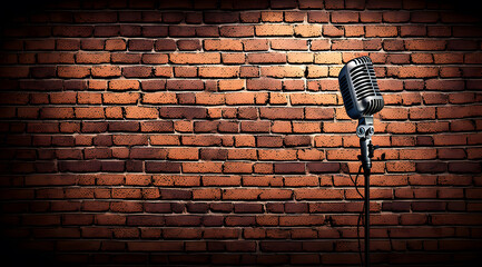 Poster background for stand up comedy stage microphone with reflectors ray. Concept open mic for monologue. Generation AI