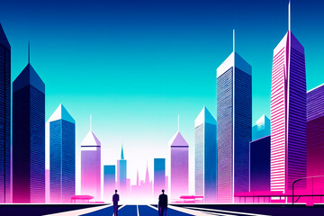 city skyline with skyscraper. Generative ai.