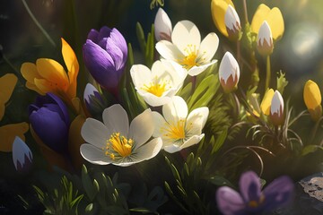 Obraz na płótnie Canvas beautiful fresh colorful spring flowers generative ai