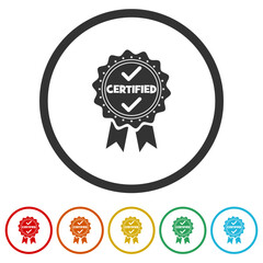 Certified badge icons in color circle buttons