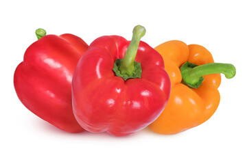 Red and orange peppers on an isolated white background.