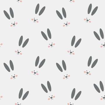 Cute Bunny Rabbit On Light Background. Happy Easter  Seamless Pattern. Spring Design Templates. Vector Illustration.