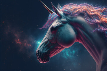 Obraz na płótnie Canvas Unicorn in space with particle dust. Generative AI