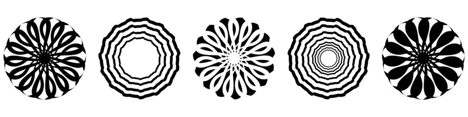 Icon set of Spiral and rotation circle design elements. Flat vector illustration