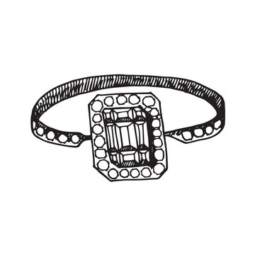 Wedding rings sketch with mnay diamonds hand drawn sketch engrasving style