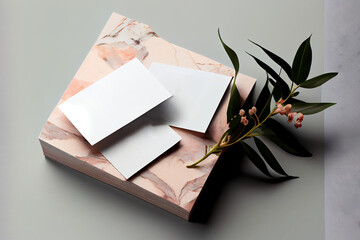 Blank Business Cards isolated on gray and marble background, AI Generated