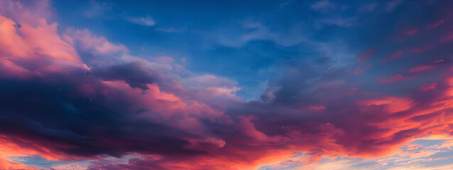 sunset in the evening, evening sky with blue, withe and orange clouds