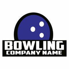 Fototapeta na wymiar Bowling championship emblem. Bowling logo. Skittles and ball in a circle with ribbons.