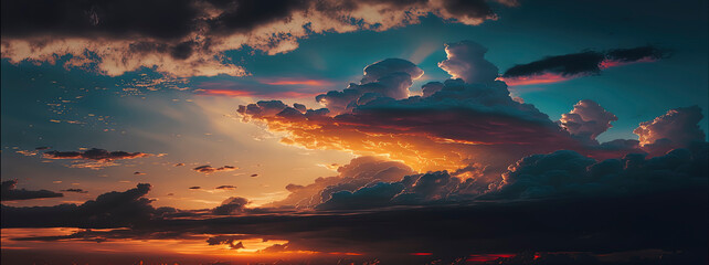 Fototapeta na wymiar beautiful cloudy sunset colorful sky over horizon