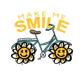 Fotobehang Motiverende quotes Bicycle and flower drawings. Make me smile inspirational positive quote text. Vector illustration design for fashion, t-shirts.