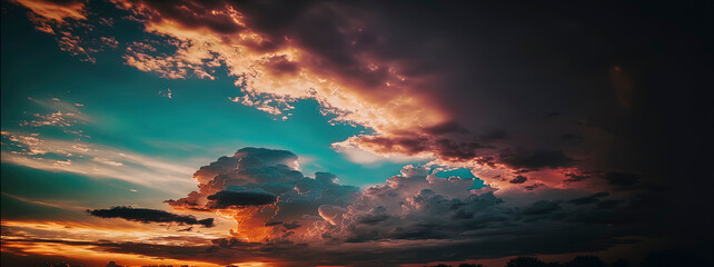 beautiful cloudy sunset colorful sky over horizon