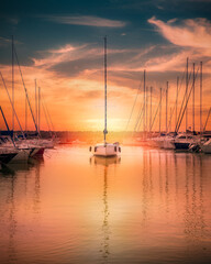 sail boat stunning sunset harbour