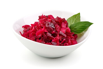 Vinaigrette salad. Traditional beetroot salad, isolated on white background. High resolution image.