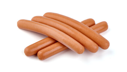 Boiled sausages, isolated on white background.