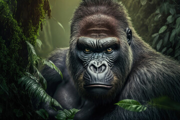 Obraz premium Close portrait adult gorilla, Generative AI