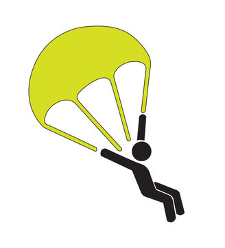 Skydiver flying with a parachute vector icon isolated
