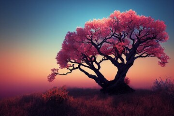 Fototapeta na wymiar amazing tree on the cliff at sundown Generative AI