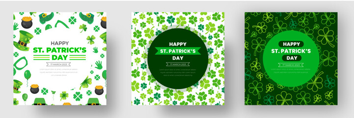 Happy St. Patrick's Day social media post square banner bundle template with shamrock clover leaf. saint Patrick's day festival banner. 17 march Saint Patrick's Day event celebration banner set.