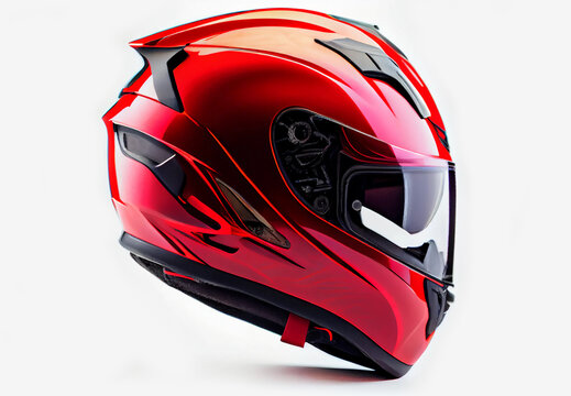 red motorcycle racing helmet to protect the head on a white background.